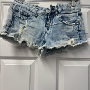 Express Light Blue Distressed Denim Cutoff Shorts